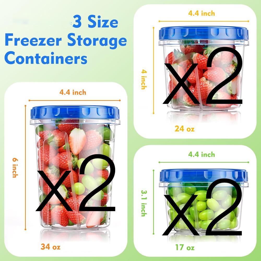

Freezer Storage Containers, Plastic Food Storage Containers with Twist Top Lids, Reusable Soup Containers with Lids, Leakproof Empty Containers