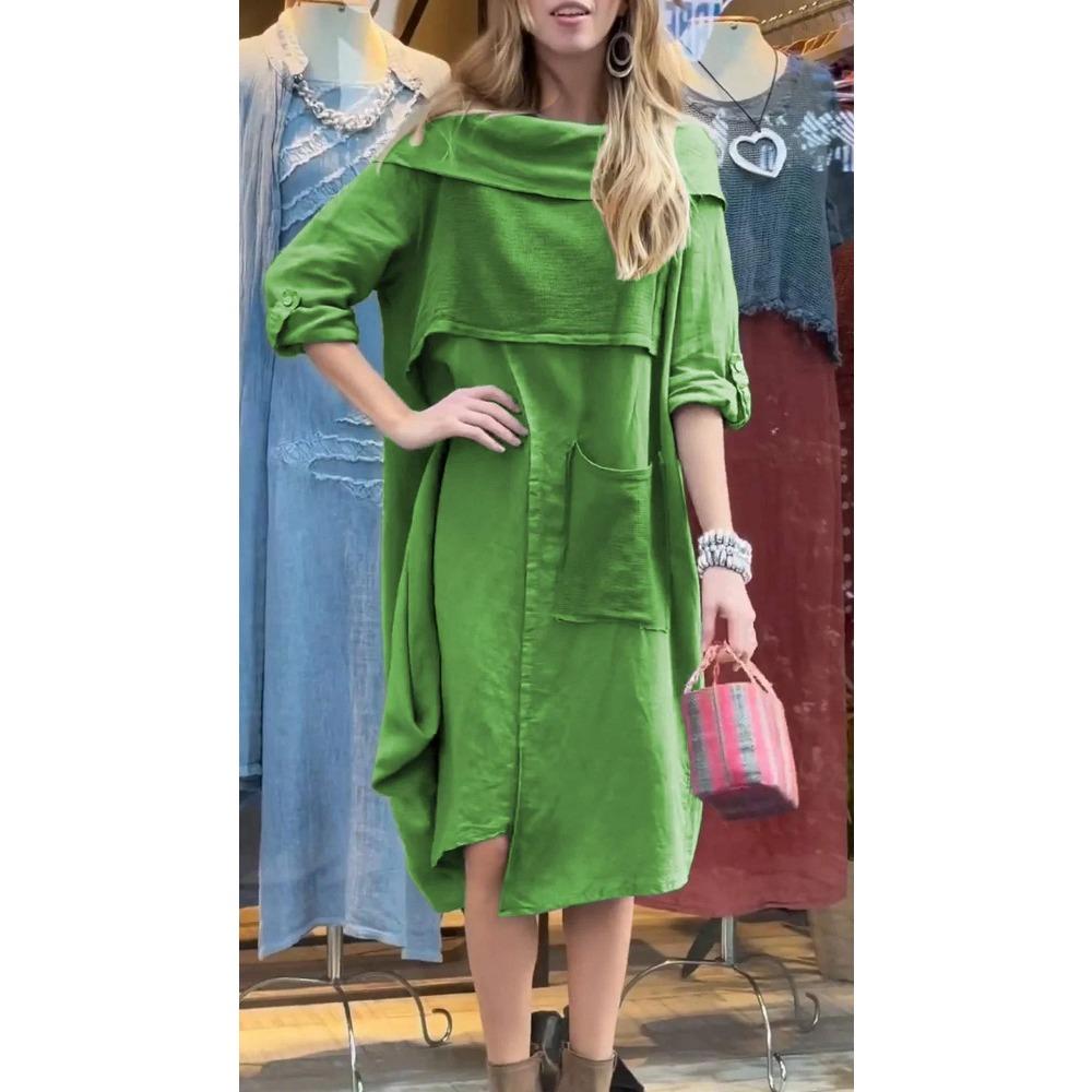 

Новое повседневное однотонное свободное платье для женщин на весну и лето 5XL зелёный