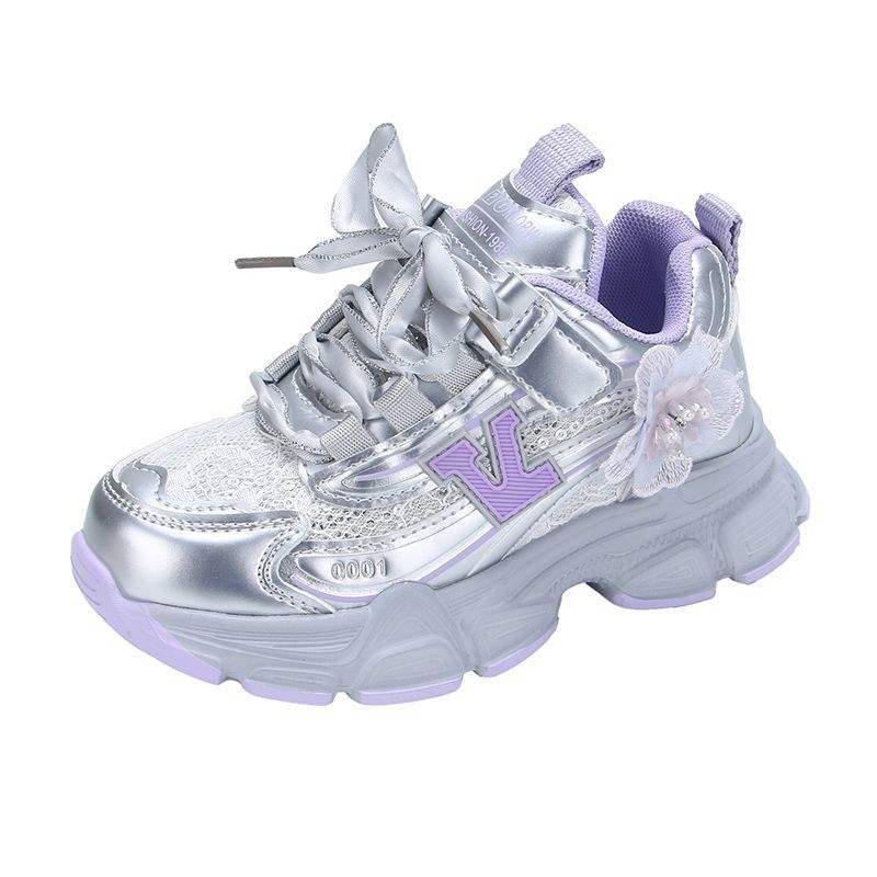 Girls shoes 2025 spring and autumn new children's breathable girls princess sports shoes casual belt diamond dad shoes