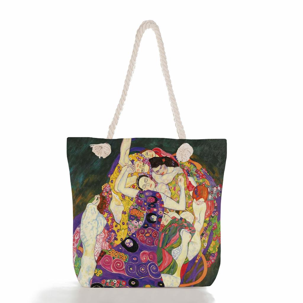 Oil Painting of a Person Print Thick Rope Single-shoulder Beach Bag 7217