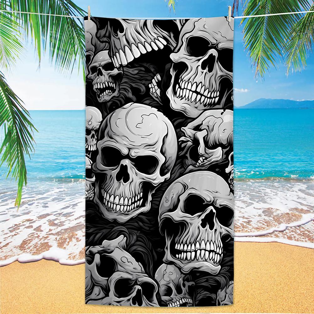 Strandtuch mit Totenkopfmuster, Digitaldruck, Dünn, Schnelltrocknend, Anti-Sand, Mikrofaser, Leicht für Schwimmen, Yoga, Reisen, Fitnessstudio, Geschenk