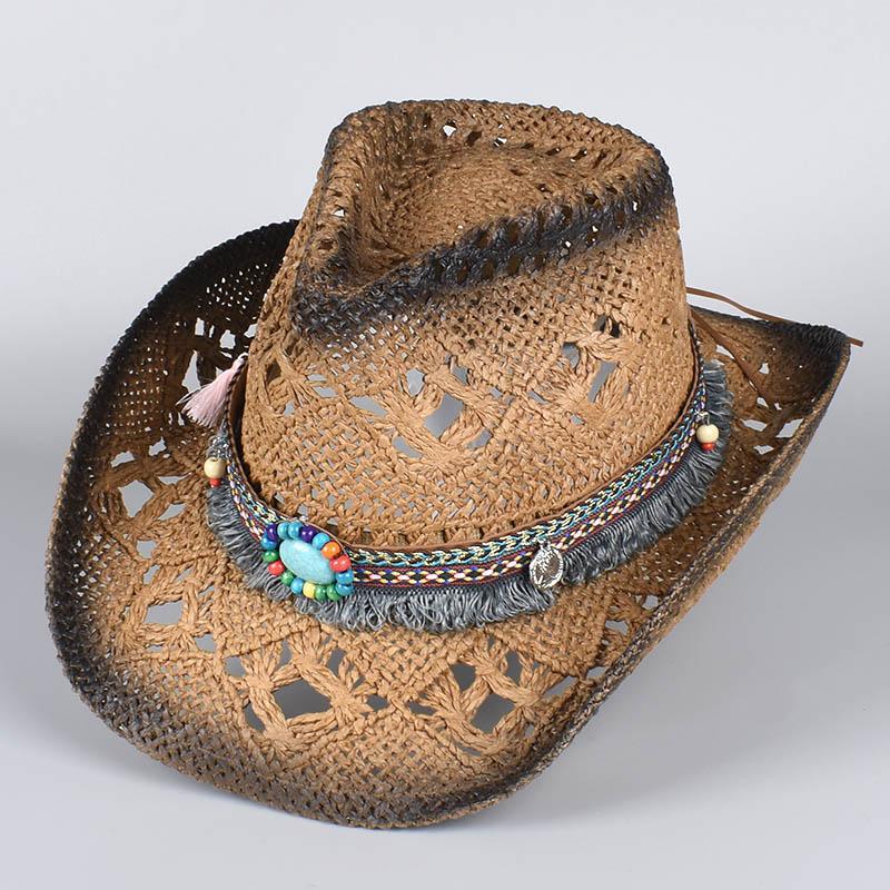 

Western Bohemia Cowboy Hat Women Men Summer 2026 Vintage Beach Straw Cap Sun Hats Panama Cowgirl Jazz Cap Sombrero Hombre About 58cm