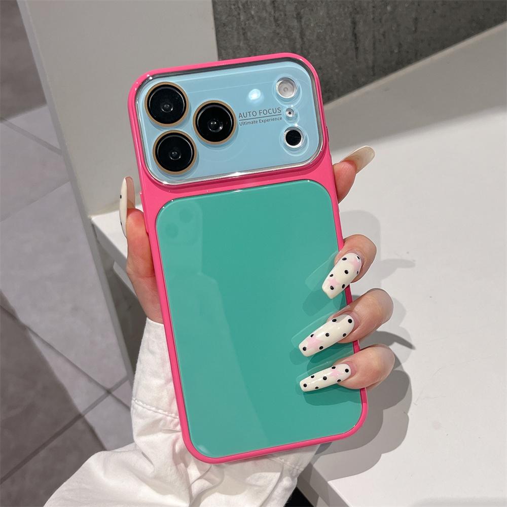 Dopamine Color Collision Splice Glass Phone Case For Apple iPhone 17 16 15 14 Pro Max 13 Camera Lens Proteciton Shockproof Cover