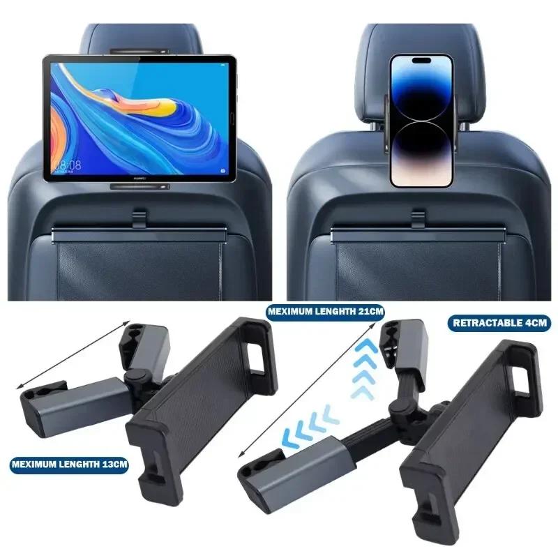 Car Headrest Tablet Phone Holder 4.7-12.9 Inch Telescopic Rear Pillow 360° Rotating Seatback Mount Adjustable Stand for iPad