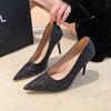 Fashion New Style Fashion Sexy Nightclub Slim High Heels Oversized Red Sole Women's Wedding Sequin Pointed Stiletto Heels Large Size 43