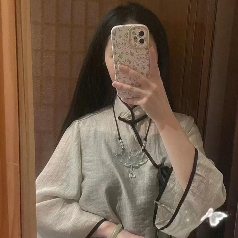 Nuova collana con ciondolo loto giada ghiacciata stile antico cinese Accessori per costumi antichi Hanfu per ragazza