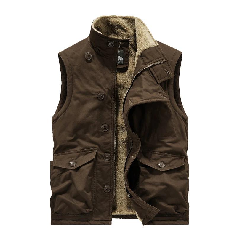 Autumn Winter Men's Fleece Warm Padded Vests Men Stand Collar Army Tactical Waistcoats Men Windbreaker Sleeveless Jackets
