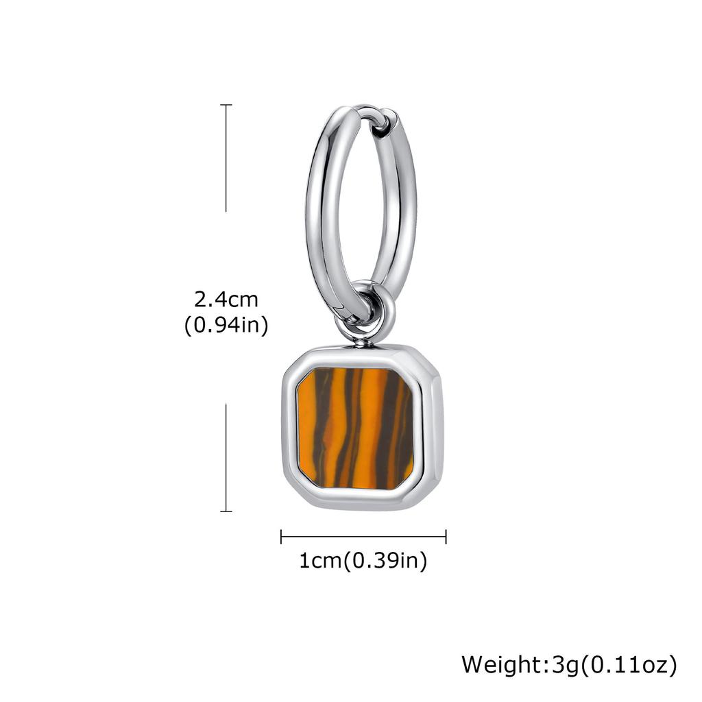 Stylish Men's Huggie Hoop Earrings,Trendy Natrual Stone Stainless Steel Square Ear Drop,Luxury Birthday Party Anniversary Gift