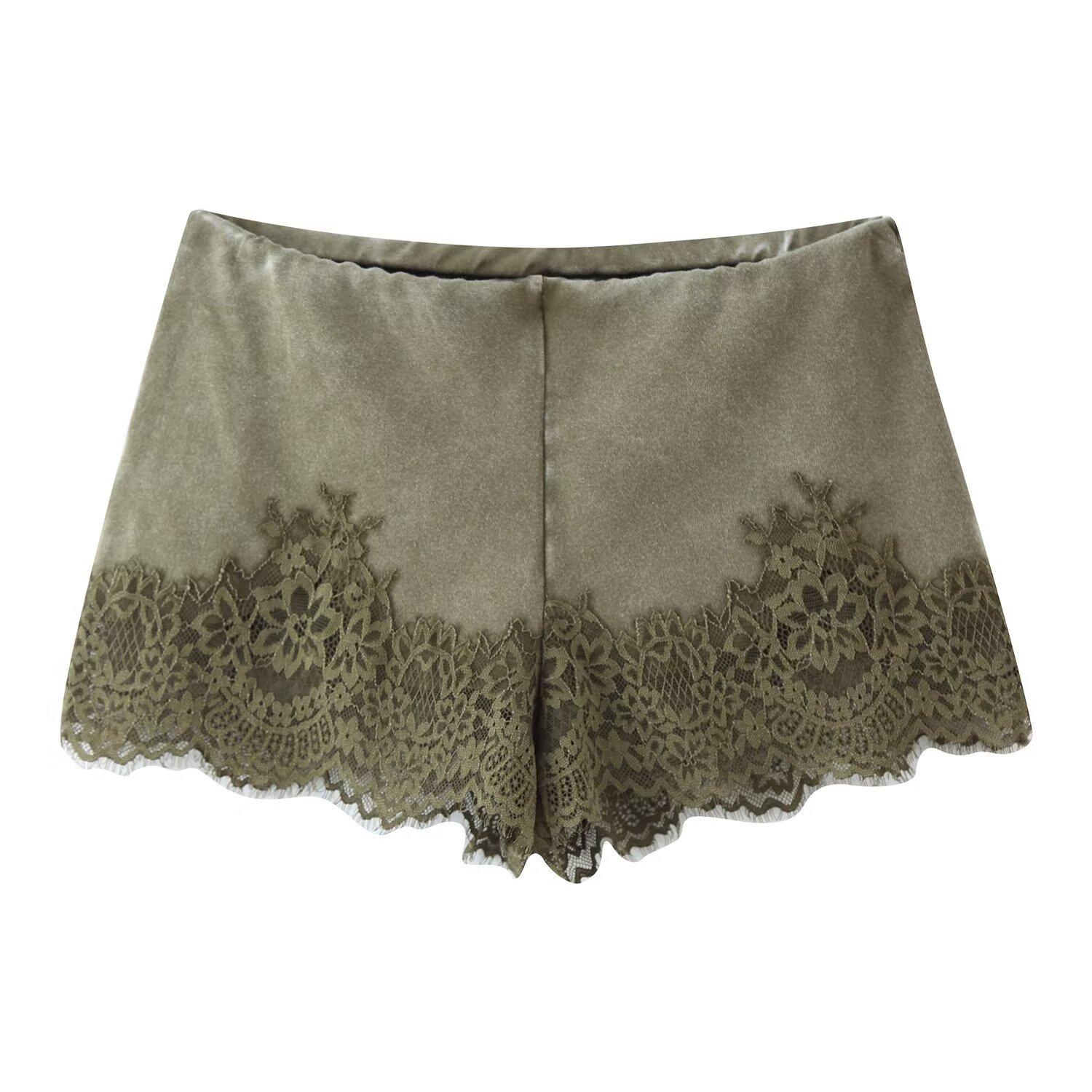 European and American style, new women s fashionable versatile lace cropped top, lace shorts S