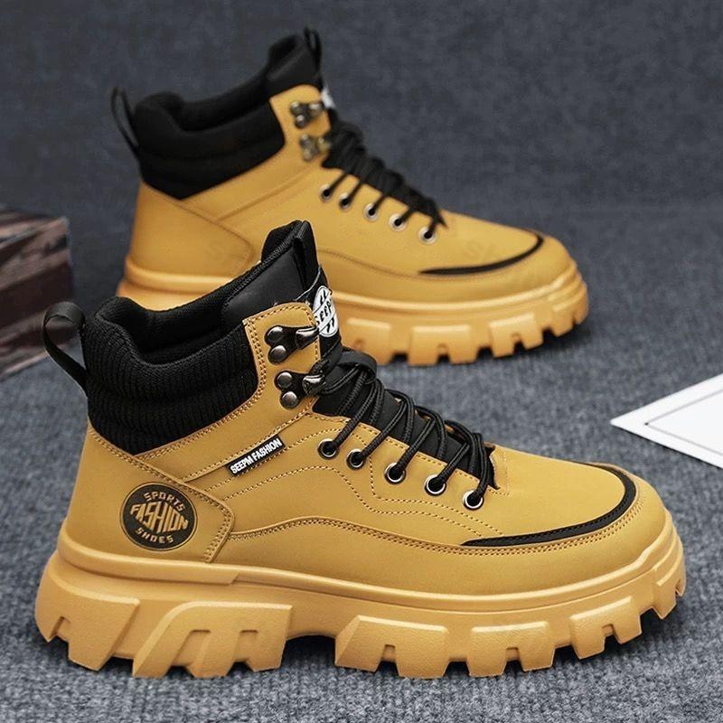Men High Top Fashion Work Shoes Casual Luxury Retro Men Leather Boots Sneakers Tennis Athletic Shoe 2025 New Outdoor Footwear