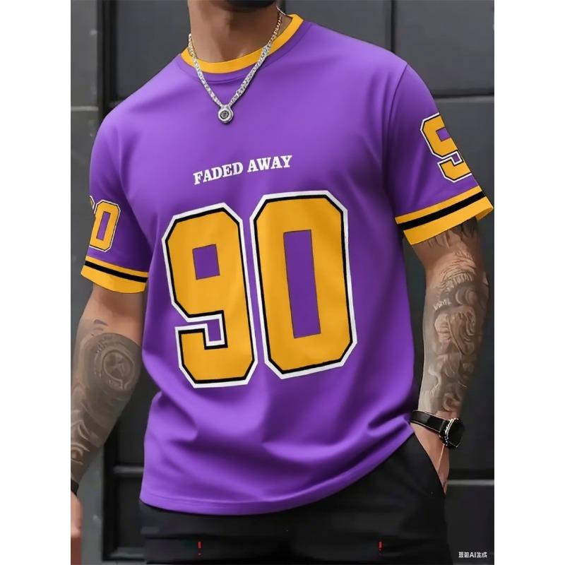 Men's Round Neck Short Sleeve Summer Patchwork Letter NO.90 Print Casual Tees Sports Football Jersey Y2k Women's T-shirt Tops
