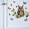 Removable PVC Home Decoration Owl Butterfly Wall Sticker, Forest Animal Illustration Decorative Decals, Seasonal Interior Ornament Waterproof