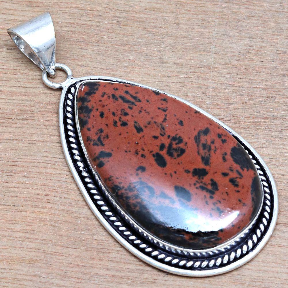 Pendant Mahogany Obsidian Gemstone Handmade Silver Jewelry 2.25"
