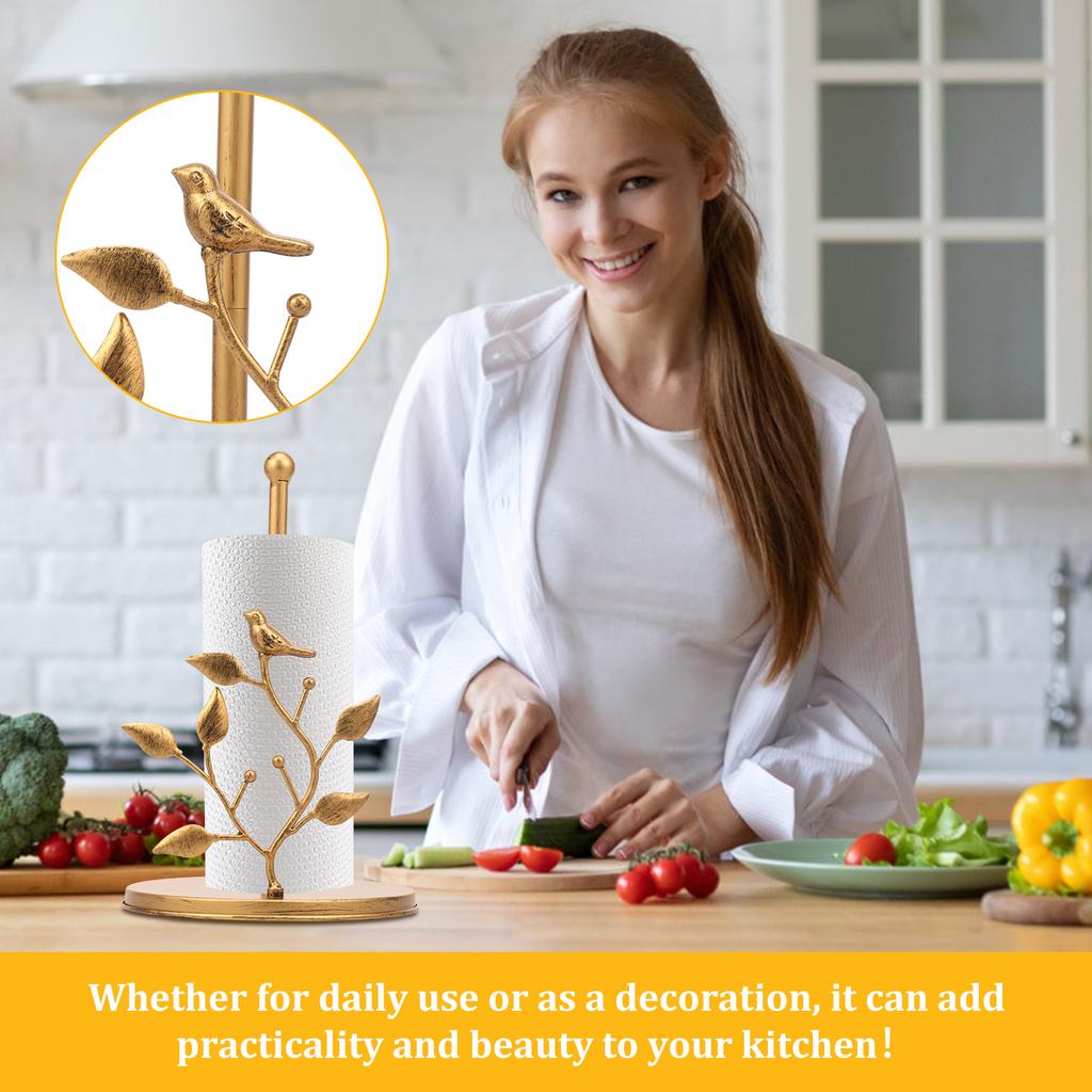 Paper Towel Holder Countertop Decor Standing Paper Roll Holder with Anti Slip Weighted Base Golden Iron Paper Towel Holder