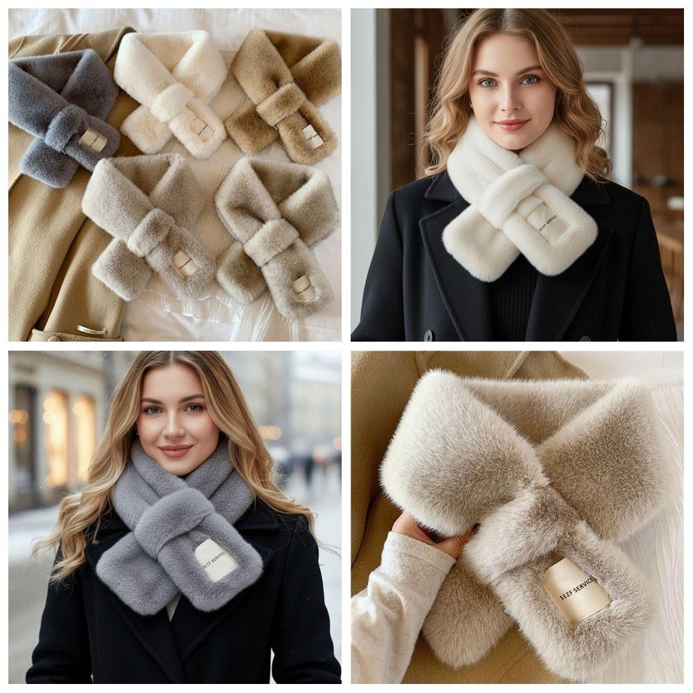 Fake Collar Women Winter Scarves Faux Rabbit Fur Pure Color Bib Trendy Plush Scarf Autumn Winter