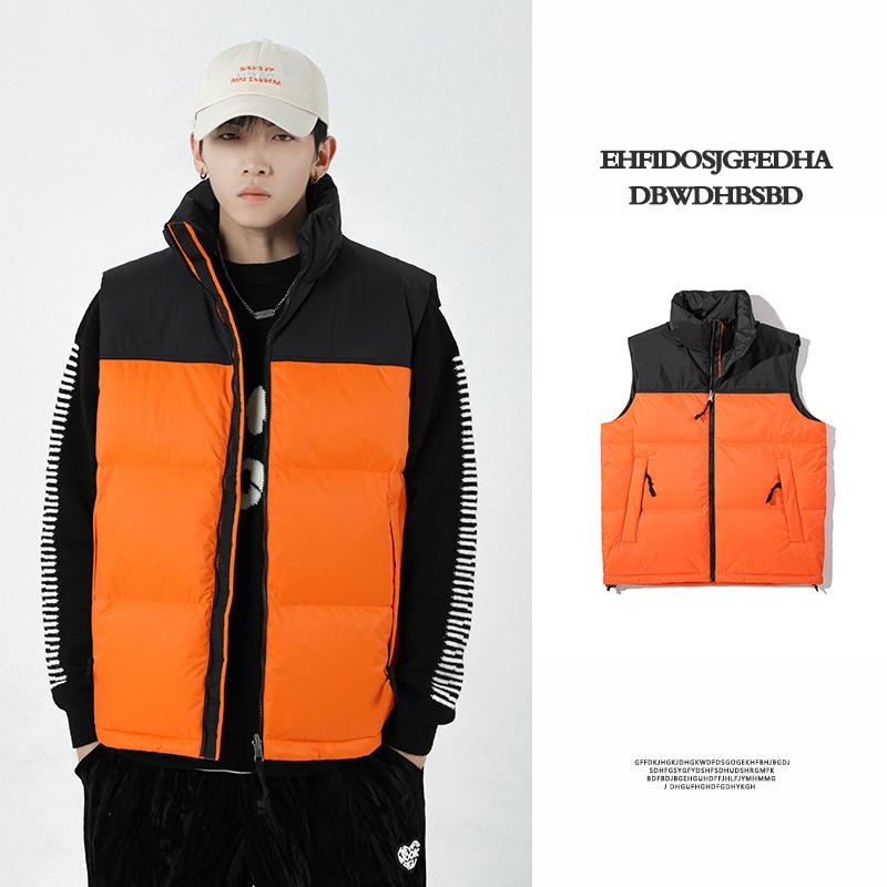 Vest Men's Thickened Winter Korean Version Cotton Vest Stand-up Collar Youth Warm and Velvet Men's Outer Cotton Vest