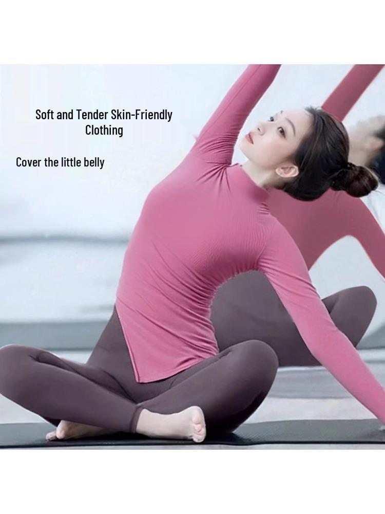 Women's Yoga Top: Waist-Cinched Long Sleeve, Half-High Collar, Autumn/Winter Pilates Fitness Set