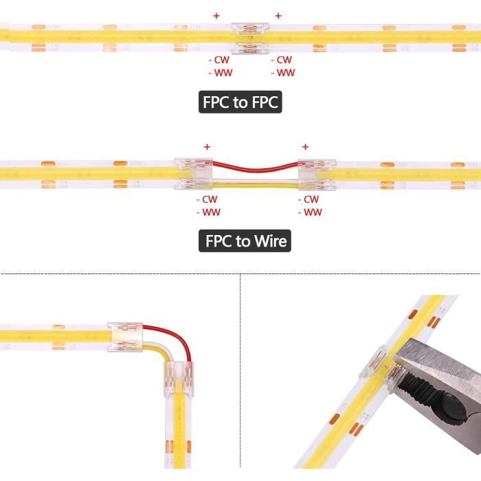 Connecteur led - goming - cct cob 4pin - 10mm - transparent - lot de 10 connecteurs
