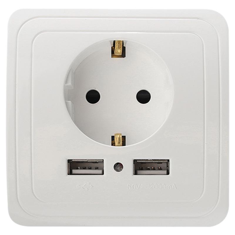European Style German Standard 16A Wall Socket with Dual USB