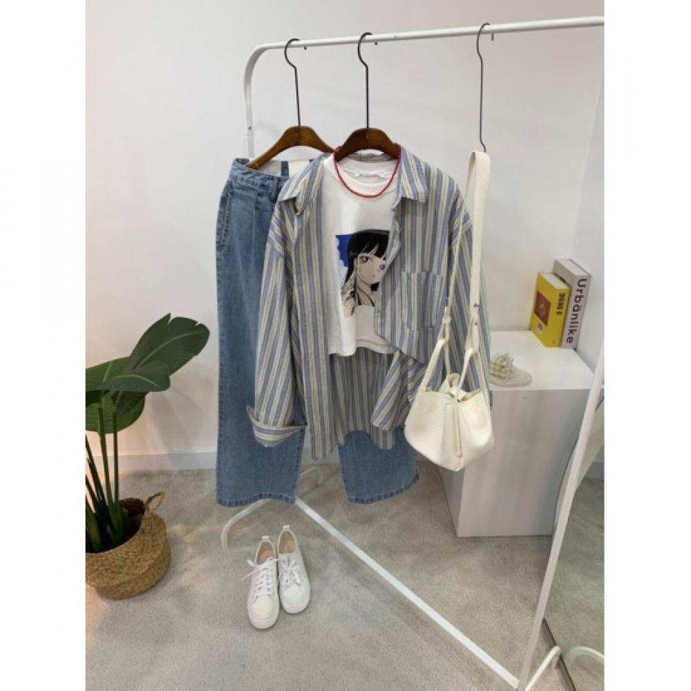 C S In The Room Long Sleeve Stripe poCket pIntuCk Shirt 2Color