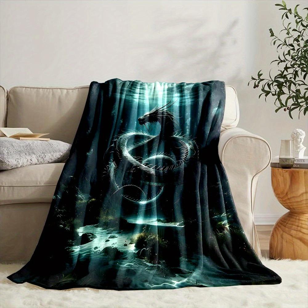 Cozy Dragon Print Flannel Throw Blanket - Ultra-Soft, Reversible, and Machine Washable for All Seasons - Perfect for Bed, Sofa,