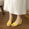 French Retro Woven Hollow Breathable Bag Head Sandals Women's Spring and Summer New Thick Heel One-word Buckle Strap Roman Shoes