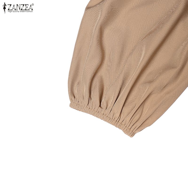 ZANZEA Women Casual Round Neck Solid Color Long Sleeve Loose Dress