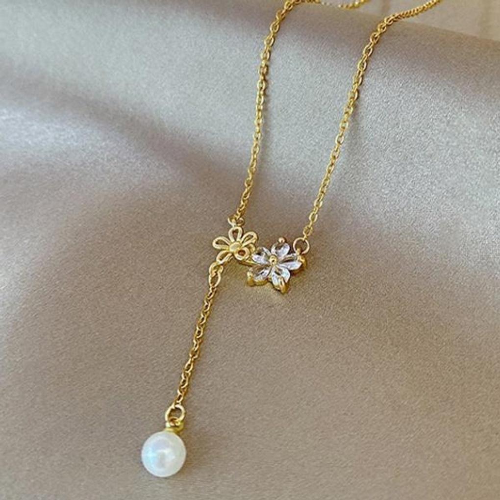 Women's Daily Accessory Sari Flower Pearl Necklace
