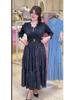 2025 European and American Plus-Size French Print Waist-Cinching Slim Long Dress