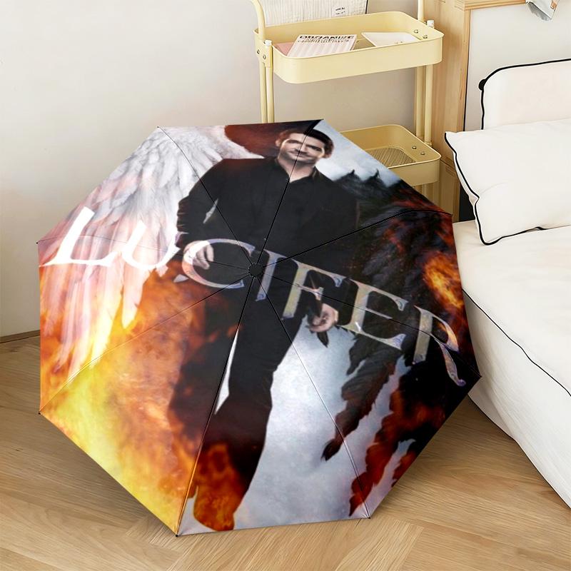 Lucifer Supernatural Drama Poster Automatic Umbrella Suitable Travel Portable Umbrella Outdoor Sun Shading Umbrella Gift Daily Essentials