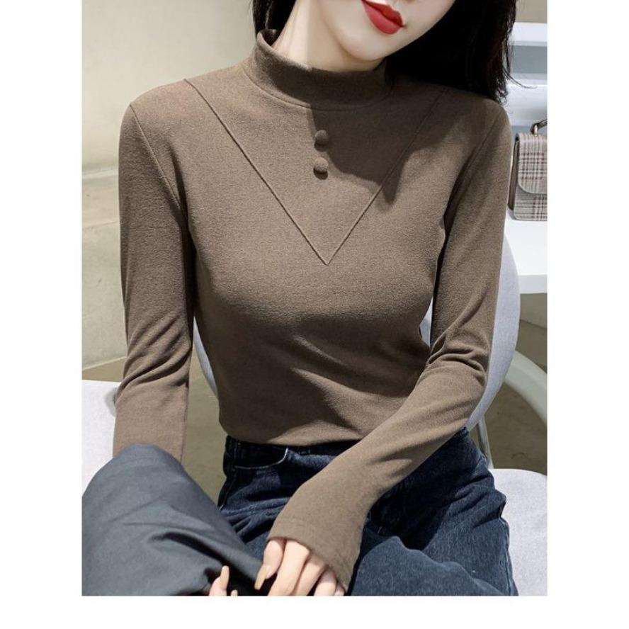 YYFS Damenmode Casual Frühling Herbst Einfarbig Druck Langarm Halb Rollkragen Blusen & Hemden