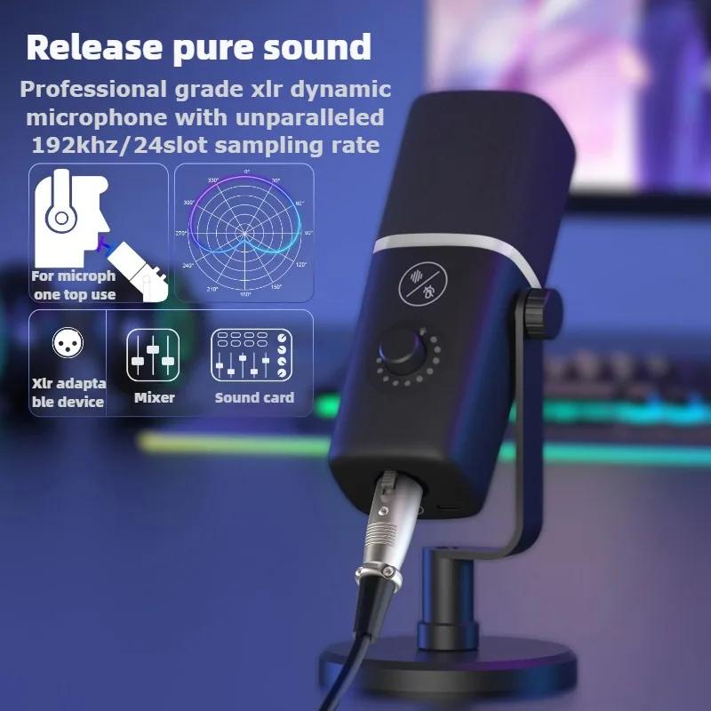 Professional Dynamic Microphone for Streaming Computer Recording Mic Noise Reduction with Pickup RGB Light High-Performance