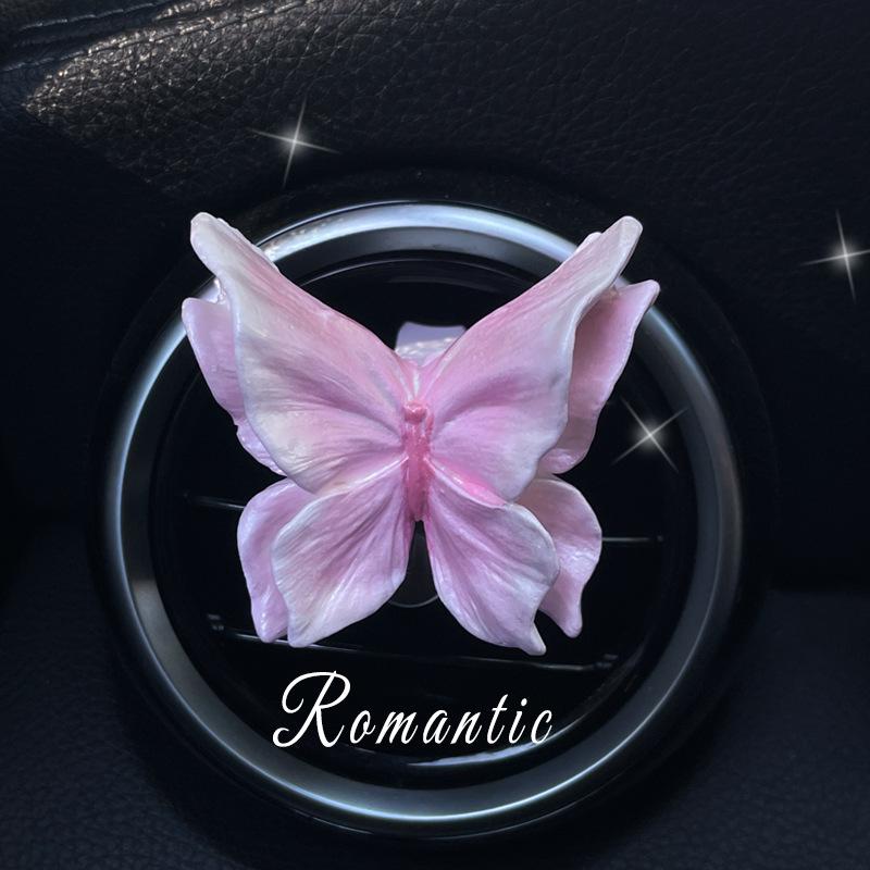 Luxury Butterfly Flower Car Air Freshener Vent Clip - Elegant Stone Aroma Diffuser for Women's Car Interior
