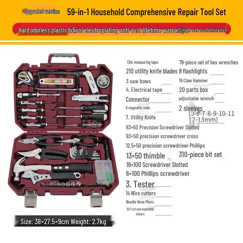 Zestaw narzędzi Rede Home: Rodzinny Zestaw Naprawczy ze Śrubokrętami, Młotkiem, Kluczami i Elementami Złącznymi.