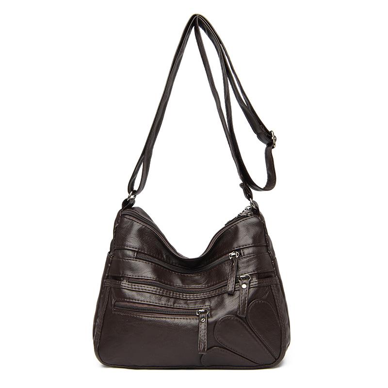 Borsa a tracolla multistrato in morbida pelle tinta unita da donna, grande capacità, borsa da viaggio multifunzionale sottobraccio