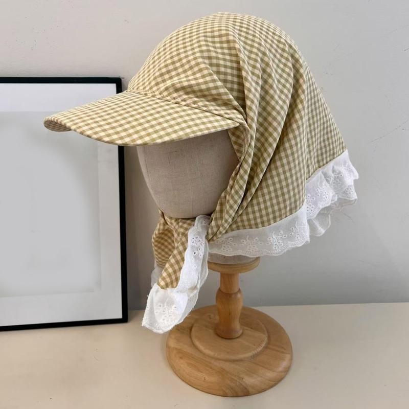 Fashionable Checkered Head Wrap Hat Comfortable and Multiuse Sunproof Headover Hat for Women Teens Comfortable Headwear