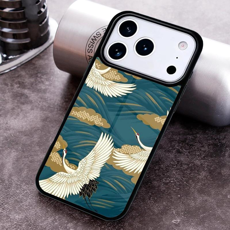 Japanese Crane White Birds Phone Case for iPhone 17 16 15 Pro Max Air 14 13 12 11 Plus Shockproof Cover