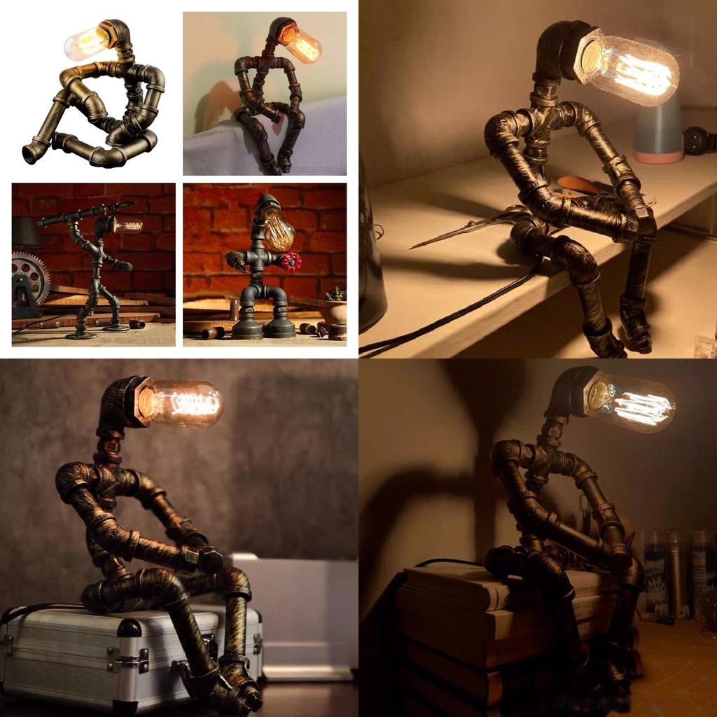 Vintage Industrial Style Water Pipe Robot Table Lamp Perfect For Coffee Bars And Desks