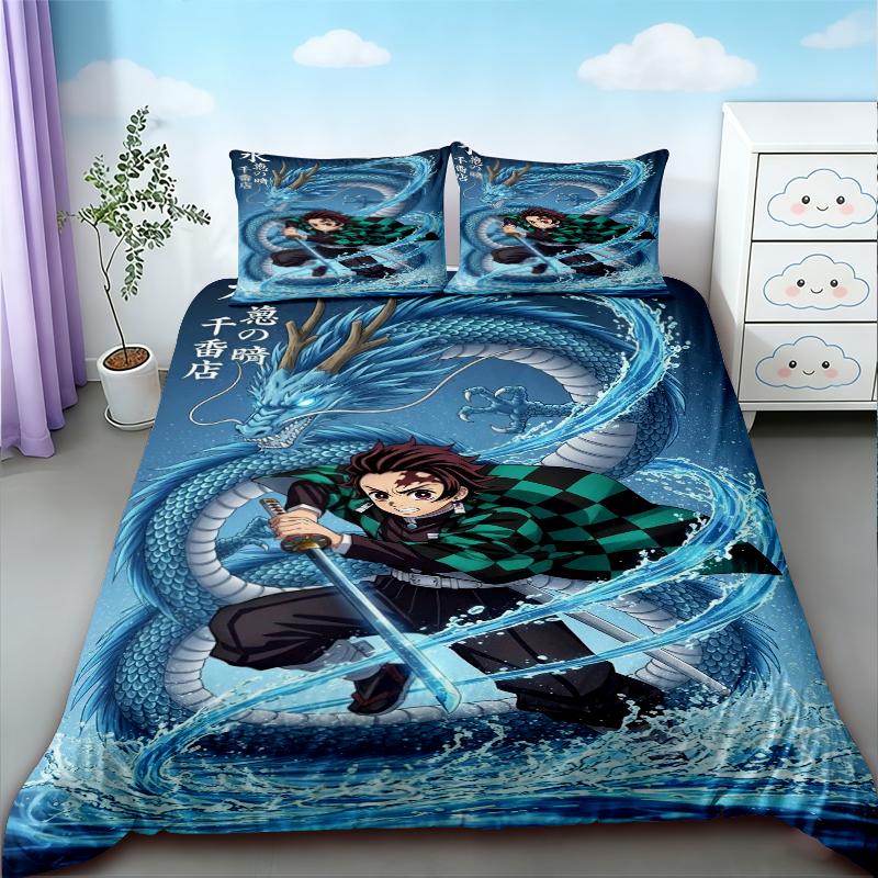 Bettbezug Anime Bettwäscheset Dämonentöter Druck Bettwäscheset Gemütlich Weich King Queen Twin Größe Geburtstagsgeschenk Schlafzimmerdekoration