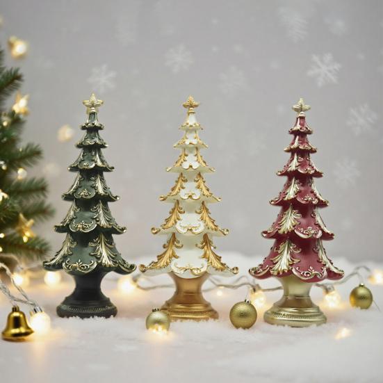 Christmas Tree Tree Figurine Xmas Ornament Resin Snowy Tabletop Decor Elegant Holiday Centerpiece for for Home Living Room Bookshelf