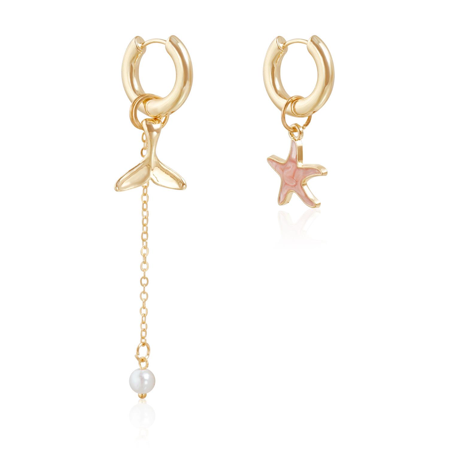

Personalized Dolphin Tail Drop Glaze Starfish Ear Buckle Asymmetrical Design Earrings Earrings