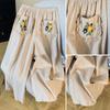 Japanese Mori Girl Embroidered Cotton Linen Wide-Leg Crop Pants - Summer Casual Wear for Women
