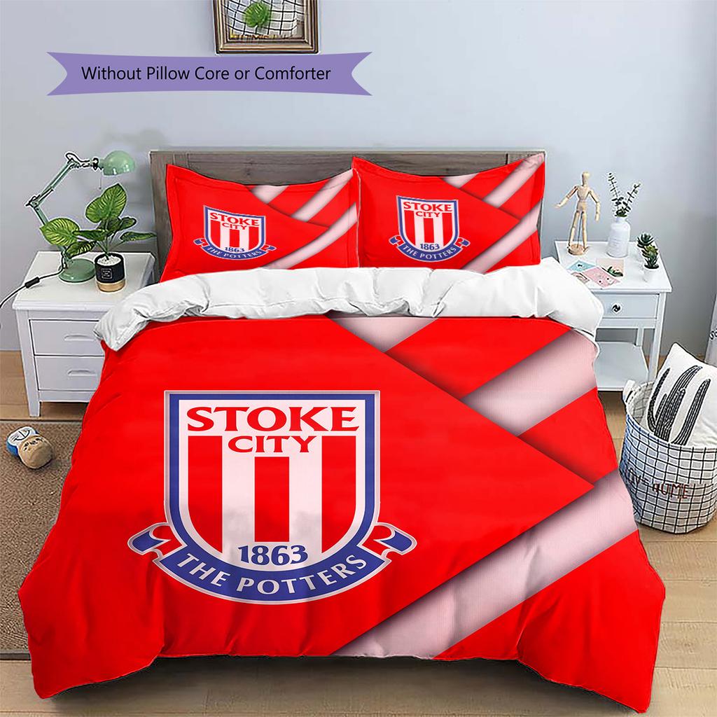 Stoke City FC Muster Bettwäsche Bettdecken-Set Heimdekoration Geschenk (1 Bettbezug + 2 Kissenbezüge (ohne Füllung))
