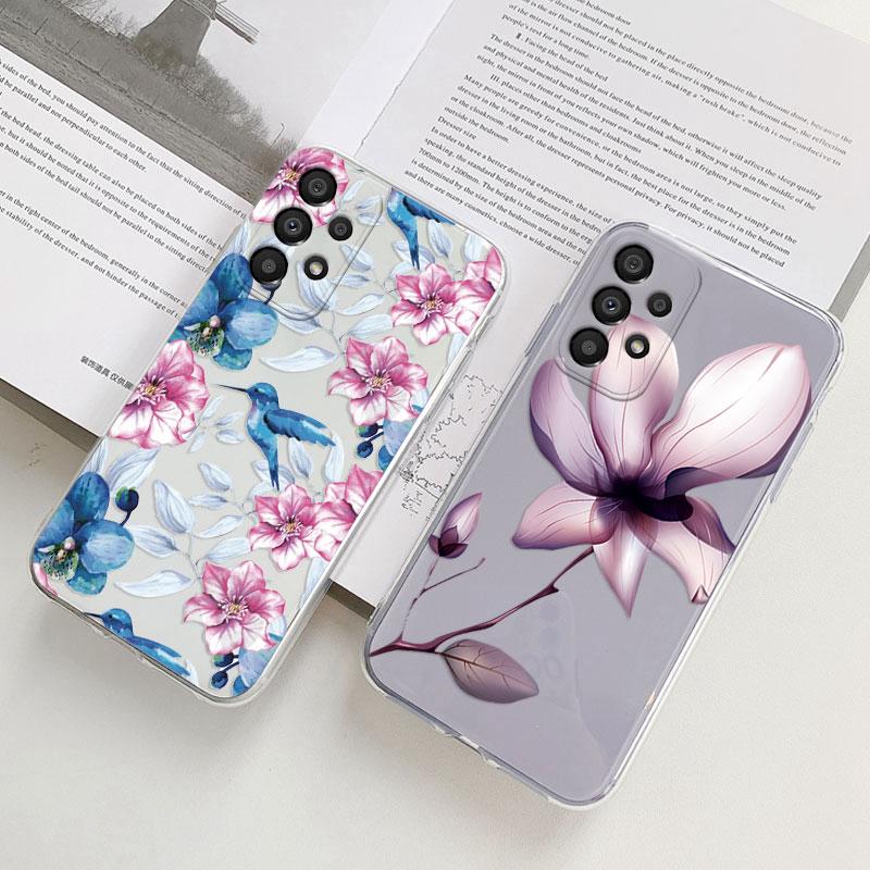 Phone Case For Samsung A53 5G A33 Floral Silicon Cover For Samsung Galaxy A73 Fundas Coque Transparent Soft Capas Flower TPU