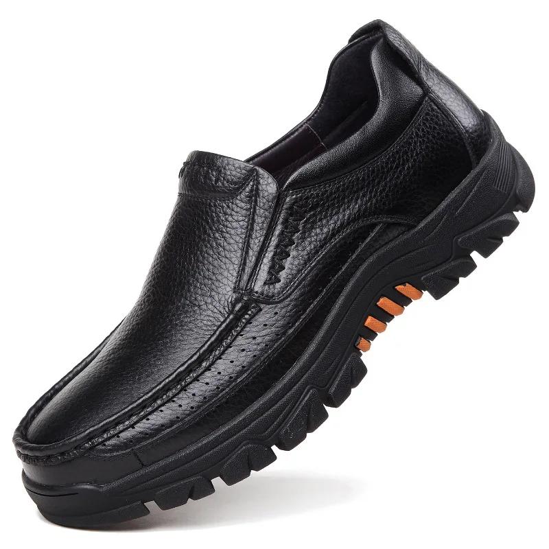 Fashion 100% Genuine Leather Shoes Men Loafers Soft Cowhide Mens Casual Shoes Brand Male Footwear Black Brown Slip-on Thick Sole