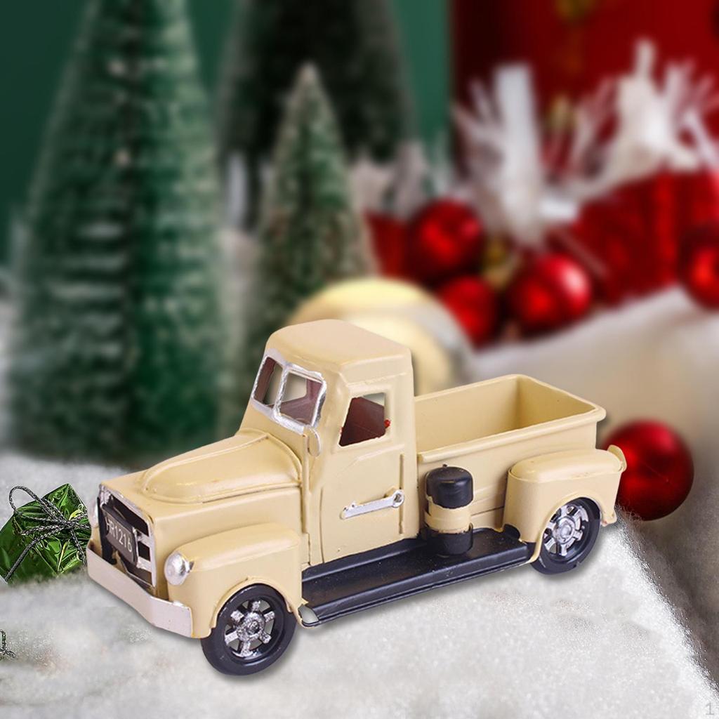 Christmas Farmhouse Truck Farm Metal Car Cute Collectible Tabletop Storage Pickup Model