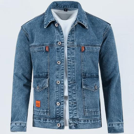 Men Autumn Jacket Pocket Long Sleeves Solid Color Loose Single-breasted Warm Cardigan Plus Size Mid Length Men Denim Coat for Daily Wear