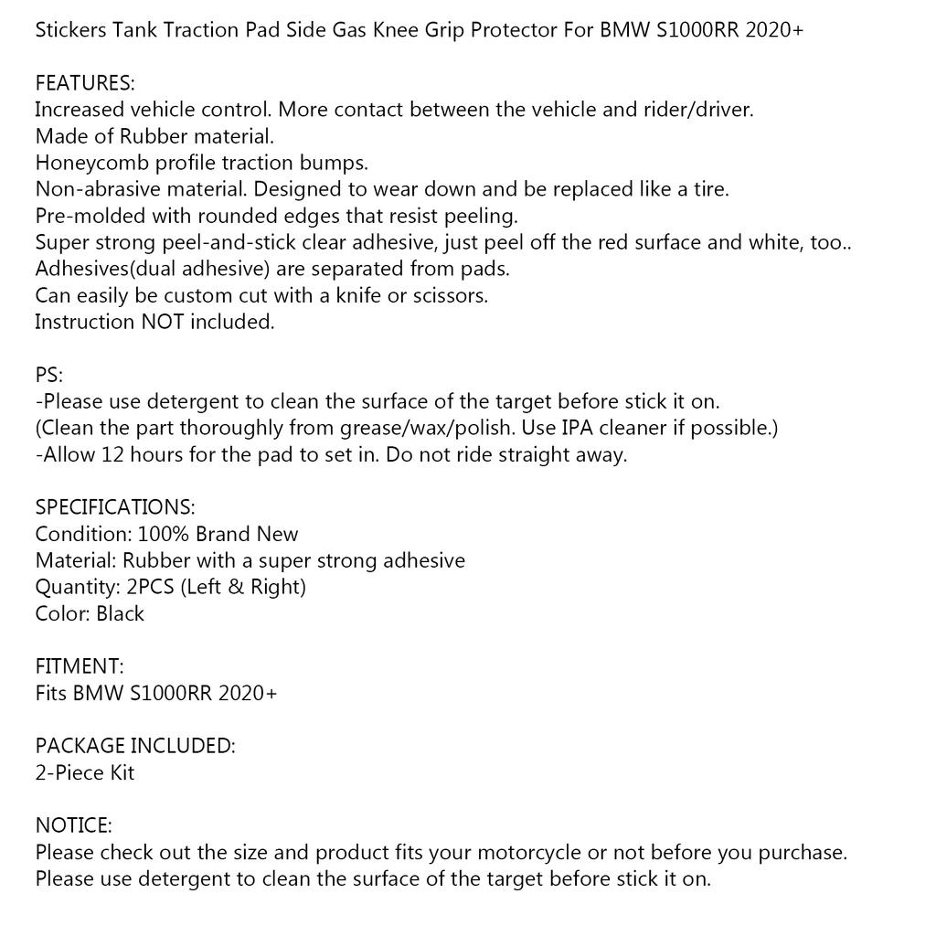 Sticky Traction Pads Tankgrips Tank Grips Black for BMW S1000RR 2020 +