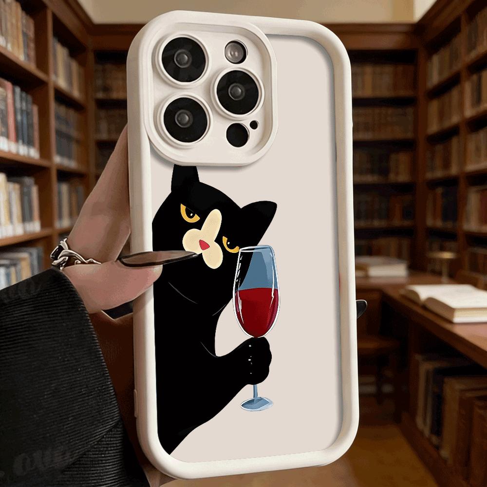 Black Cat with Red Wine Shockproof Soft Phone Case For Xiaomi Redmi Note 15 14 13 12 11 10 9 8 Pro Anti-Slip Anti-Fall Cover