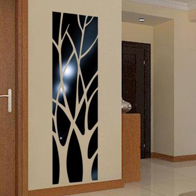 1 Set adesivi murali a specchio con motivo ad albero, superficie liscia, acrilico, sfondo TV, adesivo da parete, decorazioni per la casa